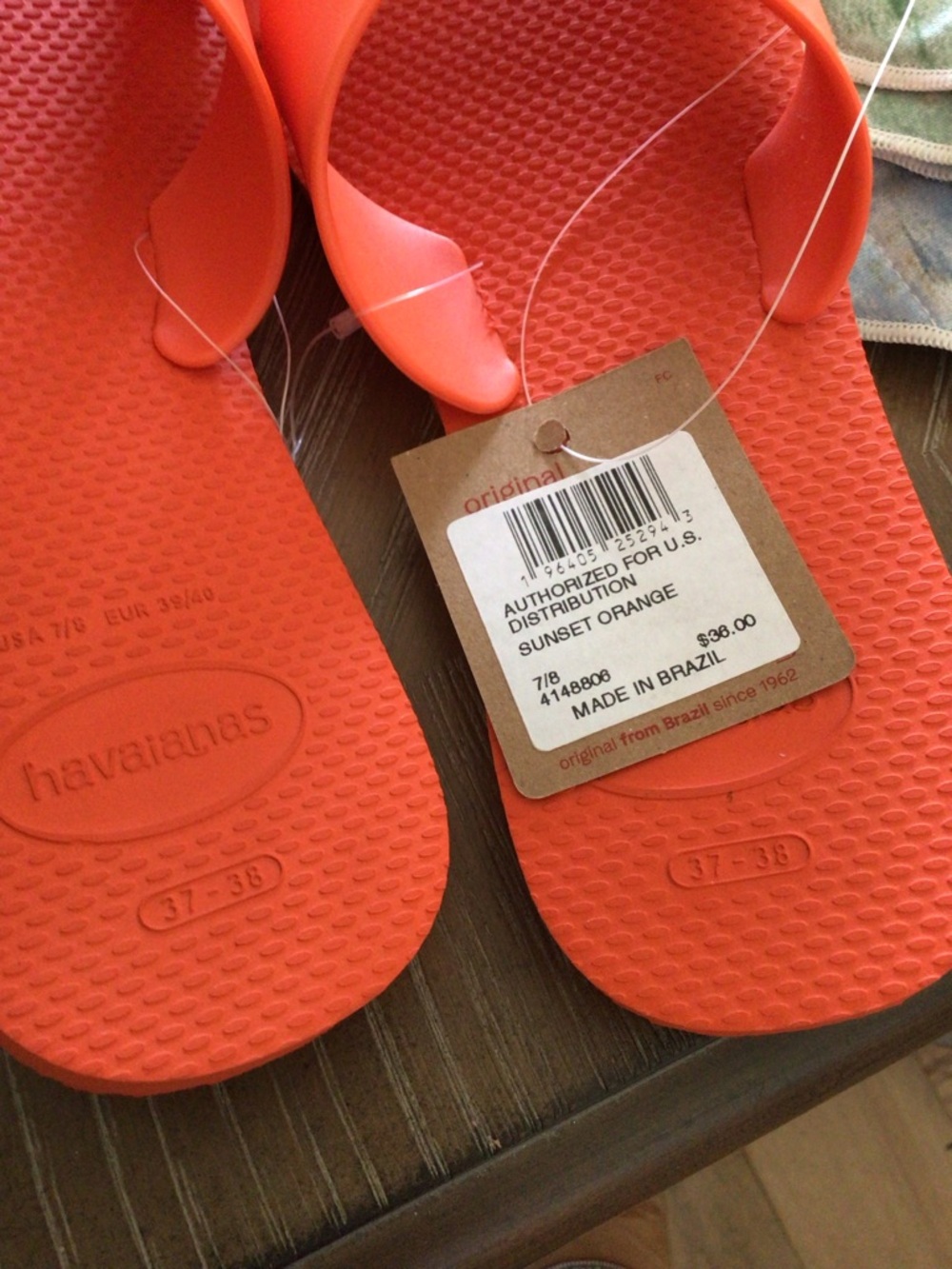 Havaianas Aqua Slide Sandals Sunset Orange Cross Strap Rubber US 7-8 NWT - Picture 7 of 11